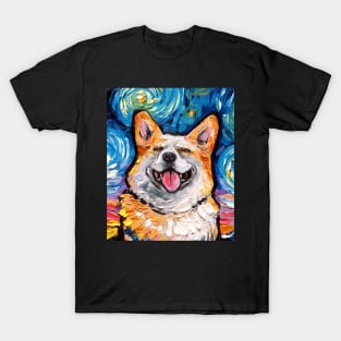 Smiling Corgi Night (Portrait) T-Shirt